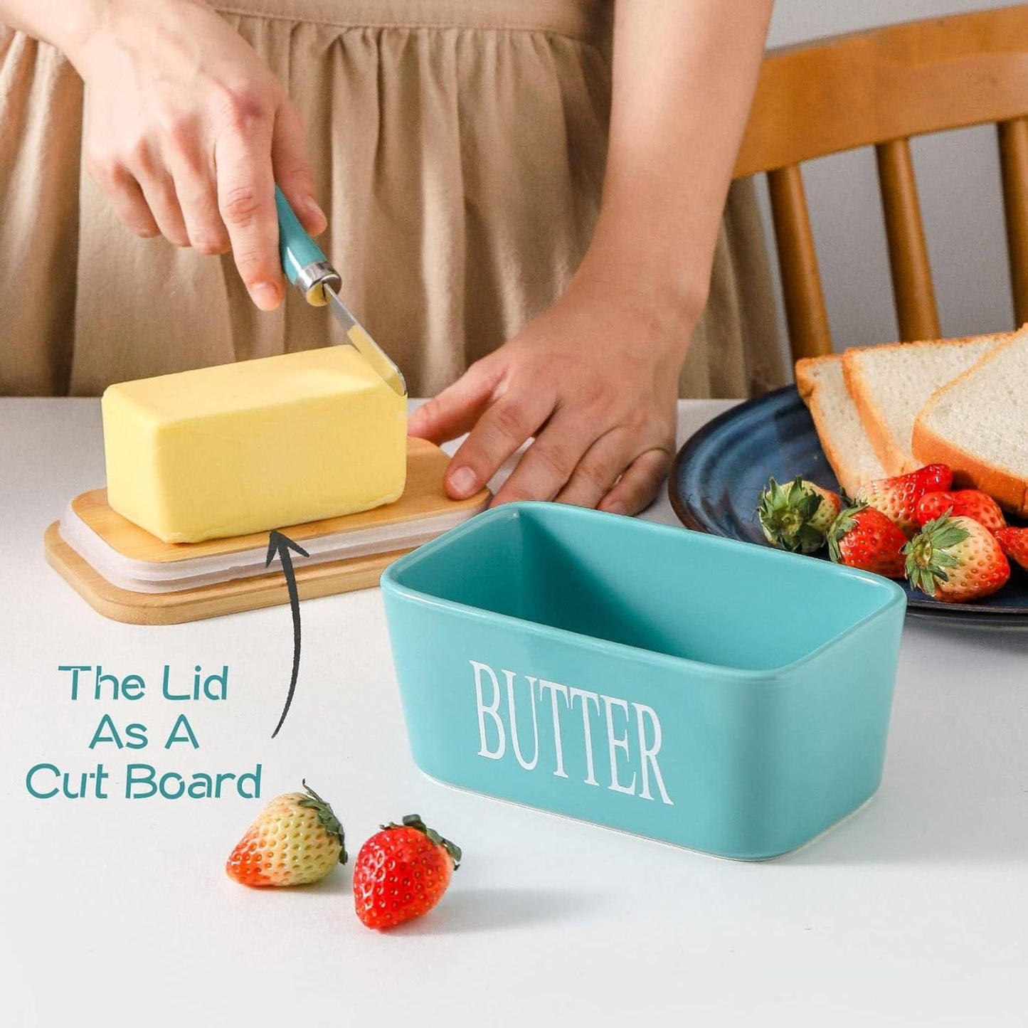 Ceramic Butter Dish with Wooden Lid